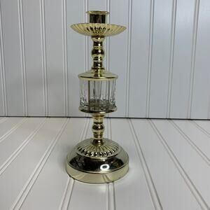 Bright Brass & Glass Candlestick 8.5" tall